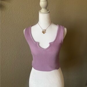 Daisy Lilac Ribbed Notch-Front Tank Top
